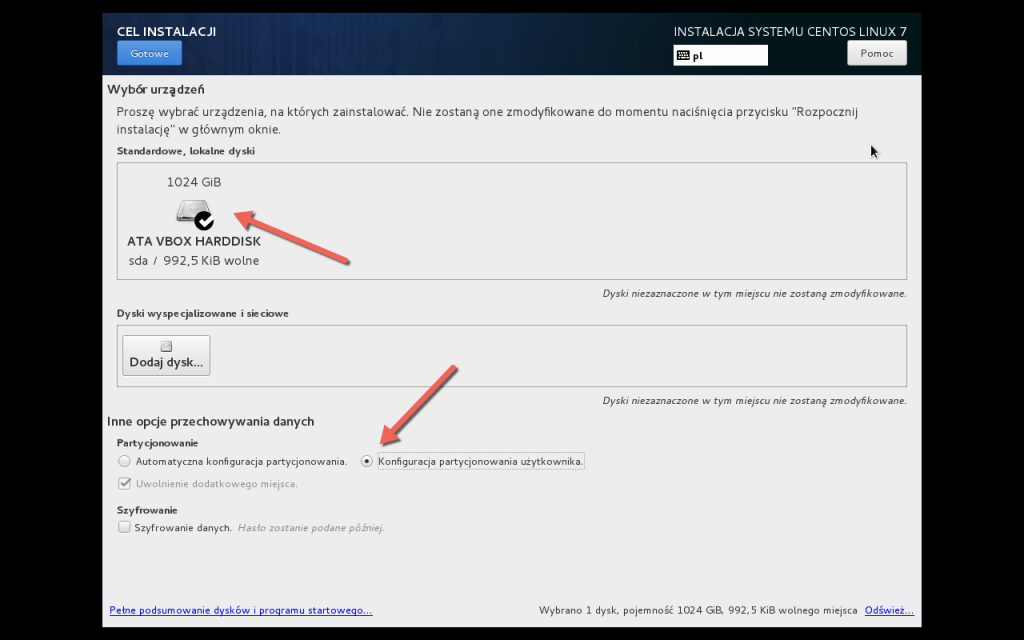 Wybór dysku HDD podczas instalacji