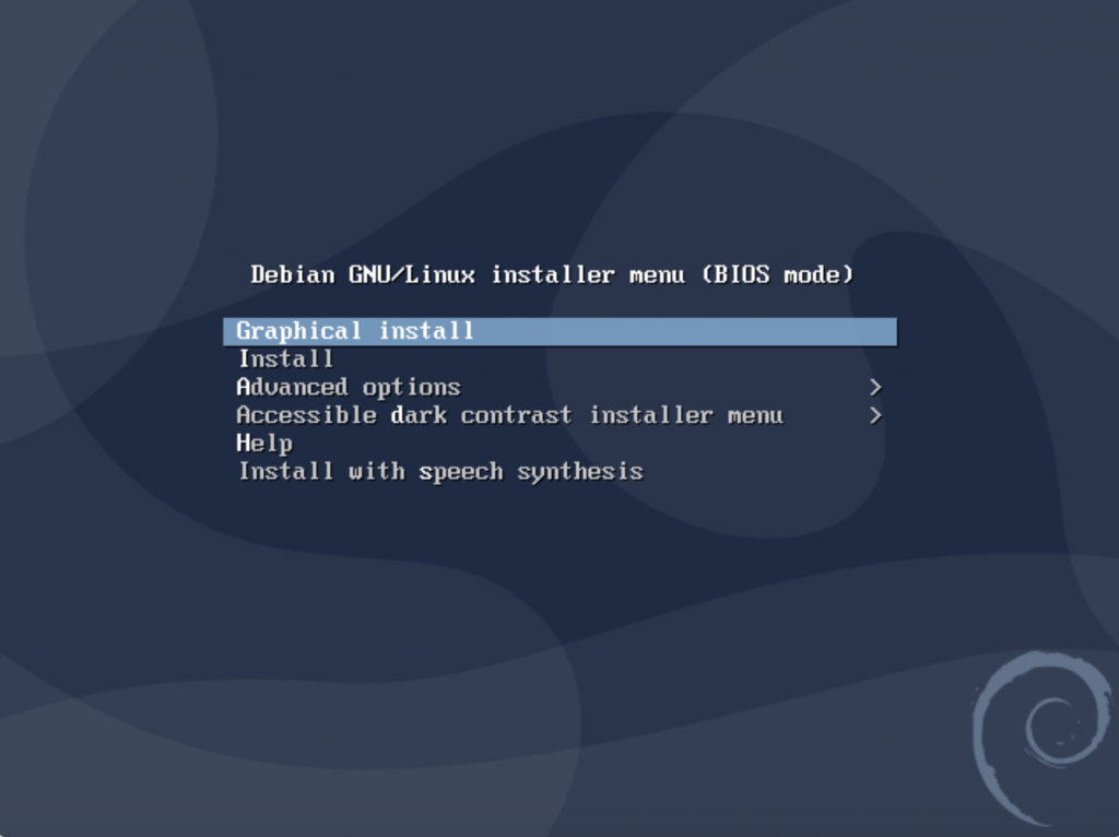 ekran strartowy instalatora systemu Debian